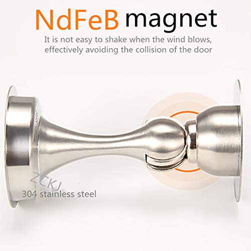 ZCKJ Door Stopper, Magnetic Door Stop, Stainless Steel Door Holder with Double Sided Sticker, Keep Your Door Open Wall Mount Silver 2 Pack