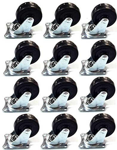 12 Pack 2" Swivel Caster Wheels Rubber Base with Top Plate & Bearing Heavy Duty