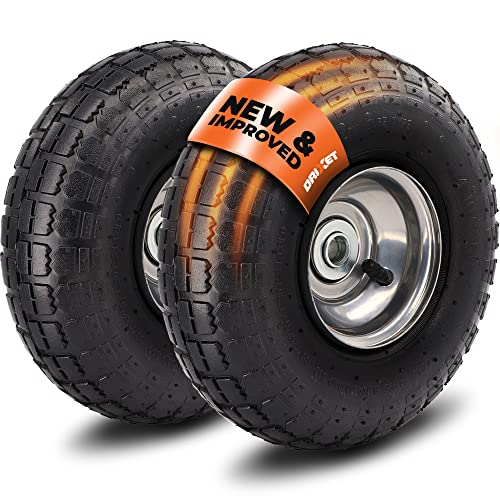 10" Heavy Duty 4.10/3.50-4 Tire - Dolly Wheels and Hand Truck Wheels Replacement - 4.10 3.50-4 Tire and Wheel for Gorilla Cart, Generator, Lawn Mower, Garden Wagon. 5/8" Axle Borehole (2 Pack) Ram-Pro