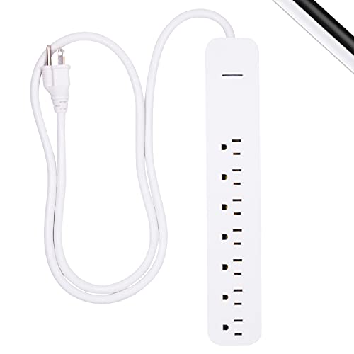 GE Pro 7-Outlet Surge Protector, 4 Ft Extension Cord, 1080 Joules, Power Strip, Flat Plug, Protected Indicator Light, Integrated Circuit Breaker, Wall Mount, UL Listed, White, 36358