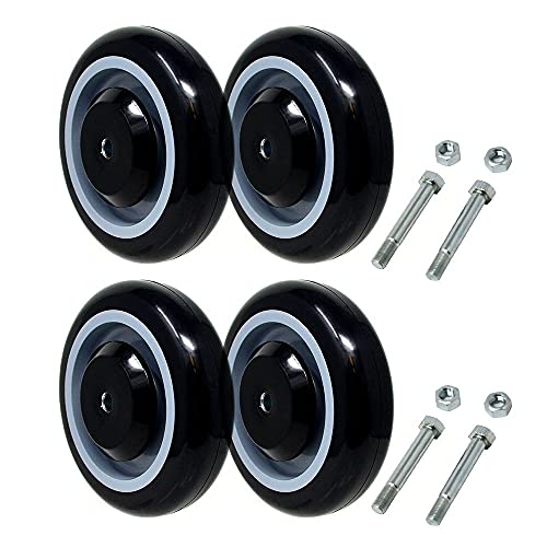 SYRATION 5" 4 Pack Polyurethane Stepped and Full Tread Face w/Double Ball Bearing Shopping Cart Wheel 1000 lbs Total Capacity