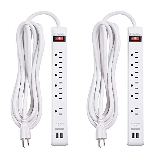 Cable Matters 2-Pack 6 Outlet Surge Protector Power Strip with USB, 12 ft Long Extension Cord (Surge Protector with USB Ports) in White