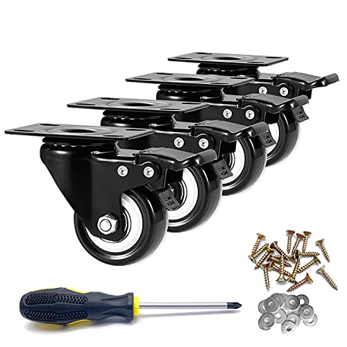 CLOATFET Casters, 2 inch Caster Wheels, Casters Set of 4 Heavy Duty - Swivel Casters with Brake, Locking Casters No Noise Polyurethane Castors Wheels for Cart and Furniture