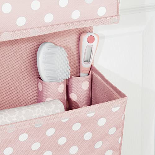 mDesign Fabric Hanging Organizers for Over the Door Storage In Bedroom or Hallway Closets - 3 Pocket Organizer Caddy with Hooks for Linens, Clothing and Accessories - Polka Dot - Pink/White