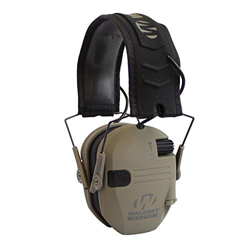 Walker's Razor Slim Shooter Electronic Hunting Folding Hearing Protection Earmuffs with 23dB Noise Reduction and Sound Amplification, Dark Earth