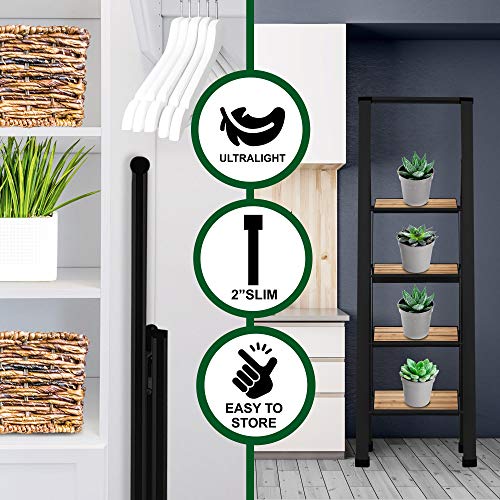 Step Ladder 4 Step Folding, Decorative - Beautiful Bamboo & Black Aluminum, Ultra Slim Profile, Anti Slip Steps, Sturdy-Portable for Home, Office, Kitchen, Photography Use,by SORFEY