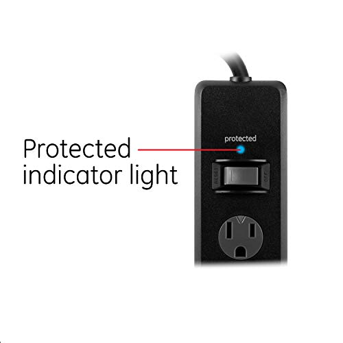 GE 6-Outlet Surge Protector, 15 Ft Extension Cord, Power Strip, 800 Joules, Flat Plug, Twist-to-Close Safety Covers, Protected Indicator Light, UL Listed, Black, 50767