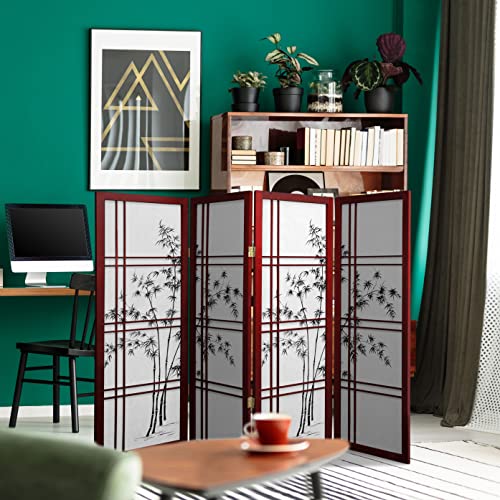 4 ft. Short Bamboo Tree Shoji Screen - Rosewood - 4 Panels