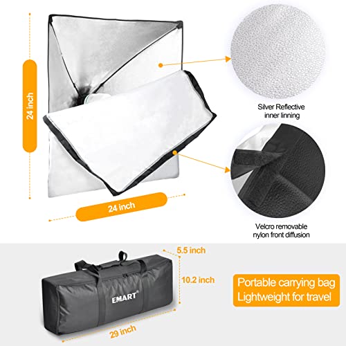 EMART Softbox Lighting Kit with Light Reflector, 24"x24" 1000W Photography Soft Box Continuous Light Set with Photo Studio Bulbs, Professional Camera Light Equipment for Video Recording, Filming