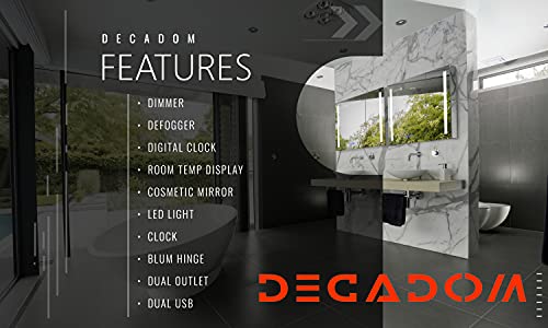 DECADOM LED Mirror Medicine Cabinet Recessed or Surface, Defogger, Dimmer, Clock, Room Temp Display, Makeup Mirror 3X, Outlets & USBs (Aura 30x30)