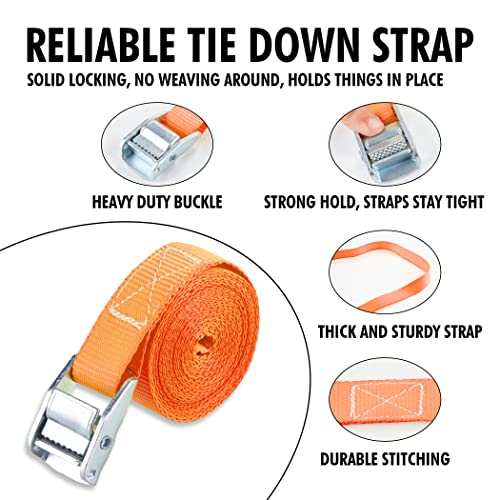 Cartman 1" x 12' Lashing Straps Cargo Tie-Down Strap Up to 600lbs, 2pk Orange