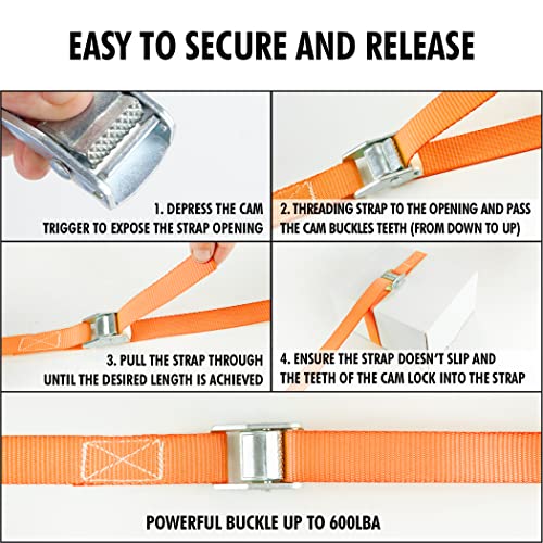 Cartman 1" x 12' Lashing Straps Cargo Tie-Down Strap Up to 600lbs, 2pk Orange