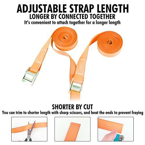 Cartman 1" x 12' Lashing Straps Cargo Tie-Down Strap Up to 600lbs, 2pk Orange