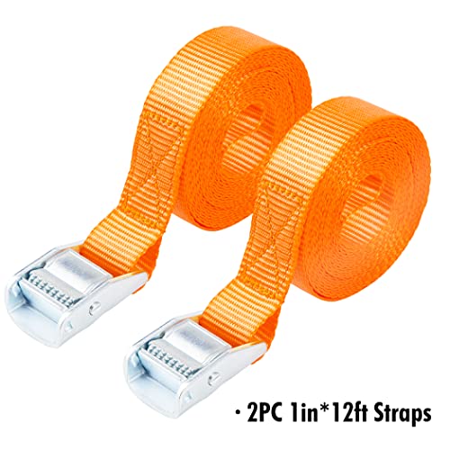Cartman 1" x 12' Lashing Straps Cargo Tie-Down Strap Up to 600lbs, 2pk Orange