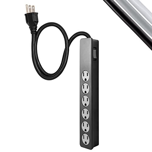 GE 6-Outlet Surge Protector, 2 Ft Extension Cord, Power Strip, 450 Joules, Heavy Duty Plug, Twist-to-Close Safety Covers, UL Listed, Black, 47223