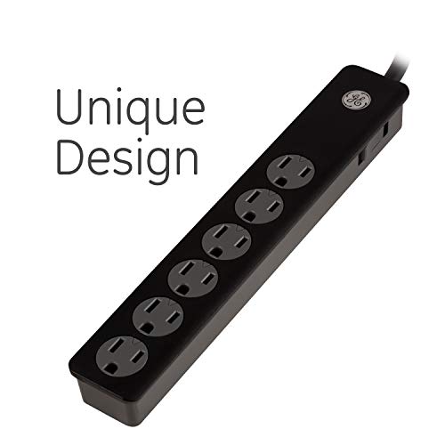 GE 6-Outlet Surge Protector, 2 Ft Extension Cord, Power Strip, 450 Joules, Heavy Duty Plug, Twist-to-Close Safety Covers, UL Listed, Black, 47223