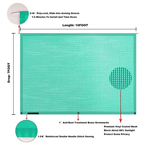 Tentproinc RV Awning Shade Screen 7' X 10' 3'' Gift Blue Sunshade Camping Trailer UV Sun Blocker Complete Kits - 3 Years Limited Warranty