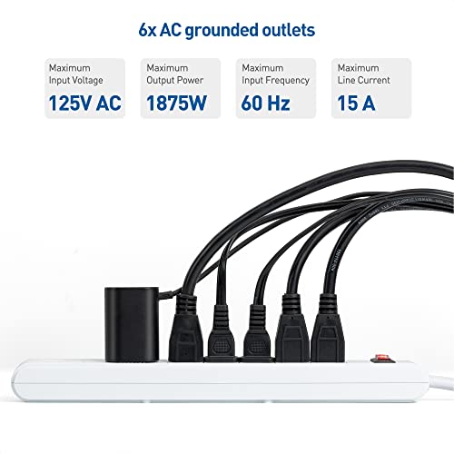 Cable Matters 2-Pack 6 Outlet Surge Protector Power Strip with USB, 12 ft Long Extension Cord (Surge Protector with USB Ports) in White