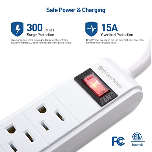 Cable Matters 2-Pack 6 Outlet Surge Protector Power Strip with USB, 12 ft Long Extension Cord (Surge Protector with USB Ports) in White
