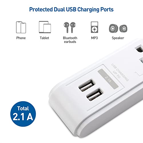 Cable Matters 2-Pack 6 Outlet Surge Protector Power Strip with USB, 12 ft Long Extension Cord (Surge Protector with USB Ports) in White