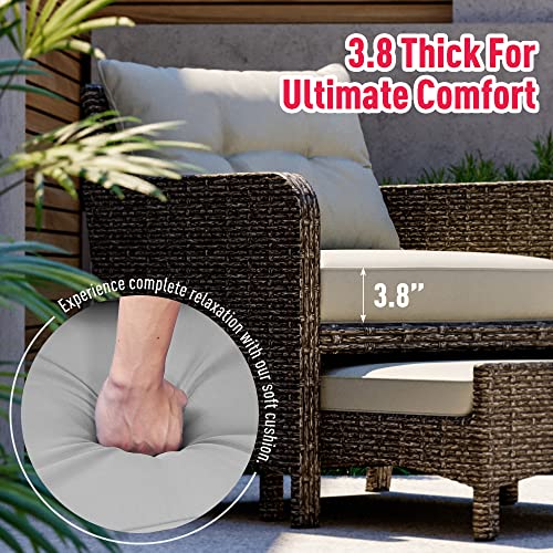 Pamapic 5 Pieces Wicker Patio Furniture Set Outdoor Patio Chairs with Ottomans Conversation Furniture with coffetable for Poorside Garden Balcony(Grey Cushion +Grey Rattan)