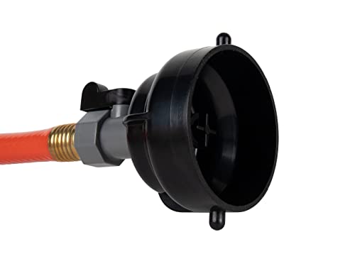 Camco RhinoFlex 10-Foot RV Clean-Out Gray/Black Water Hose with Rinser Cap | Features a 4-Way Water Pressure Blaster, Water Shut-off Valve, and is Great for Cleaning Camper Black Water Tanks (22999)