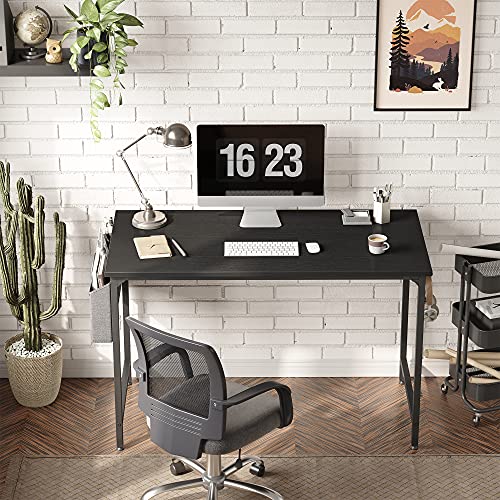 CubiCubi Computer Desk 47" Study Writing Table for Home Office, Modern Simple Style PC Desk, Black Metal Frame, Black