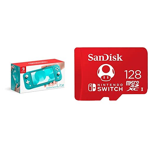 Nintendo Switch Lite - Turquoise with SanDisk 128GB microSDXC UHS-I Card, Licensed for Nintendo Switch