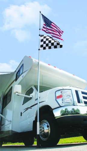 Camco 16’ Portable Telescoping Fiberglass Flagpole with Tire-Anchored Flag Holder, Permanent Residential Mount and US Flag (51606)