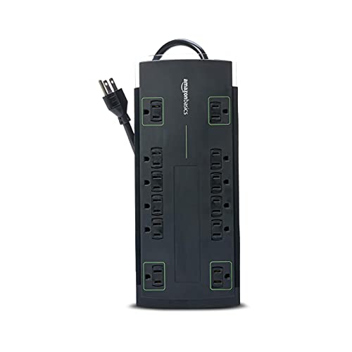 Amazon Basics Rectangle 12-Outlet Power Strip Surge Protector | 4,320 Joule, 10-Foot Cord, Black