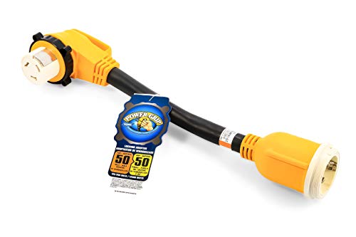 Camco 55572 18" 50 AMP Locking Male/50 AMP Locking 90 Degree Female PowerGrip Dogbone Electrical Adapter