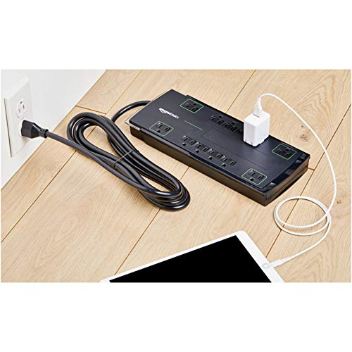 Amazon Basics Rectangle 12-Outlet Power Strip Surge Protector | 4,320 Joule, 10-Foot Cord, Black