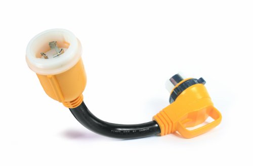 Camco 55572 18" 50 AMP Locking Male/50 AMP Locking 90 Degree Female PowerGrip Dogbone Electrical Adapter