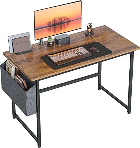 CubiCubi Study Computer Desk 32" Home Office Writing Small Desk, Modern Simple Style PC Table, Black Metal Frame, Rustic Brown