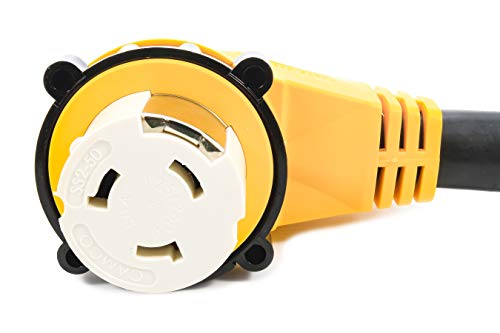 Camco 55572 18" 50 AMP Locking Male/50 AMP Locking 90 Degree Female PowerGrip Dogbone Electrical Adapter