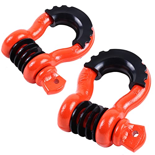 Ohuhu D Ring Shackles 3/4" 2 Pack with 2 Isolators and 8 Washers, D Shackle Rugged 28.5 Ton (57,000 lbs) Maximum Break Strength, 4.75 Ton (9,500 Lbs) Capacity, Orange