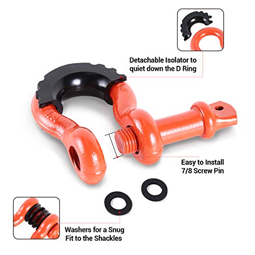 Ohuhu D Ring Shackles 3/4" 2 Pack with 2 Isolators and 8 Washers, D Shackle Rugged 28.5 Ton (57,000 lbs) Maximum Break Strength, 4.75 Ton (9,500 Lbs) Capacity, Orange