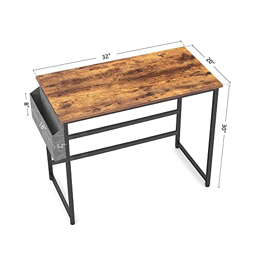 CubiCubi Study Computer Desk 32" Home Office Writing Small Desk, Modern Simple Style PC Table, Black Metal Frame, Rustic Brown