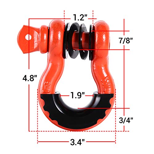 Ohuhu D Ring Shackles 3/4" 2 Pack with 2 Isolators and 8 Washers, D Shackle Rugged 28.5 Ton (57,000 lbs) Maximum Break Strength, 4.75 Ton (9,500 Lbs) Capacity, Orange