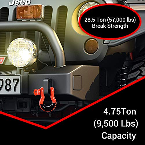 Ohuhu D Ring Shackles 3/4" 2 Pack with 2 Isolators and 8 Washers, D Shackle Rugged 28.5 Ton (57,000 lbs) Maximum Break Strength, 4.75 Ton (9,500 Lbs) Capacity, Orange