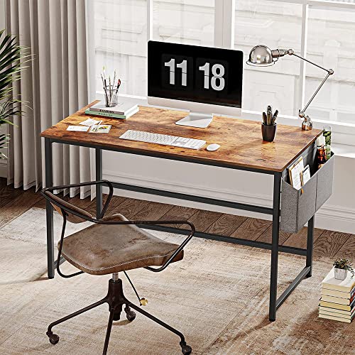 CubiCubi Study Computer Desk 32" Home Office Writing Small Desk, Modern Simple Style PC Table, Black Metal Frame, Rustic Brown