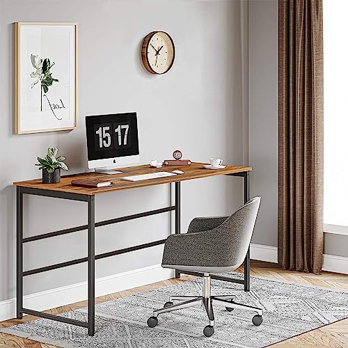 CubiCubi Study Computer Desk 32" Home Office Writing Small Desk, Modern Simple Style PC Table, Black Metal Frame, Rustic Brown