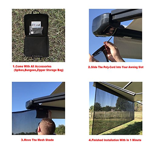 Tentproinc RV Awning Sun Shade 7' X 17' 3'' Black Mesh Screen UV Sunshade Block Complete Kits Motorhome Camping Trailer SunBlocker Tarp Canopy Shelter - 3 Years Limited Warranty