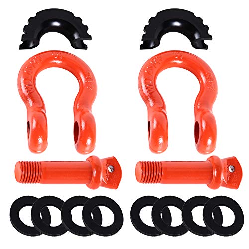 Ohuhu D Ring Shackles 3/4" 2 Pack with 2 Isolators and 8 Washers, D Shackle Rugged 28.5 Ton (57,000 lbs) Maximum Break Strength, 4.75 Ton (9,500 Lbs) Capacity, Orange
