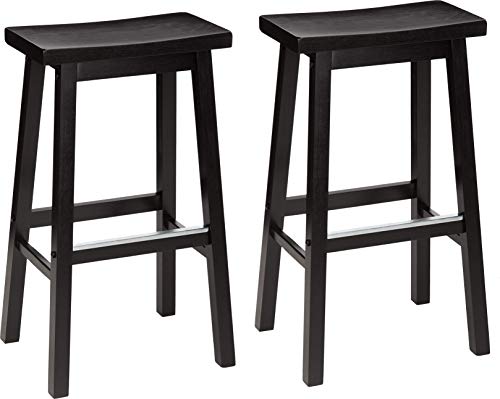 Amazon Basics Solid Wood Saddle-Seat Kitchen Counter Barstool, 29-Inch Height, Black - Set of 2