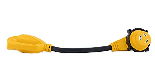 Camco 55522 18" 30 AMP Standard Male / 30 AMP 90 Degree Locking Female PowerGrip Adapter