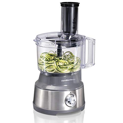 Hamilton Beach Food Processor & Vegetable Chopper for Slicing, Shredding, Mincing, and Puree, 10 Cups + Veggie Spiralizer makes Zoodles and Ribbons, Stainless Steel (70735)