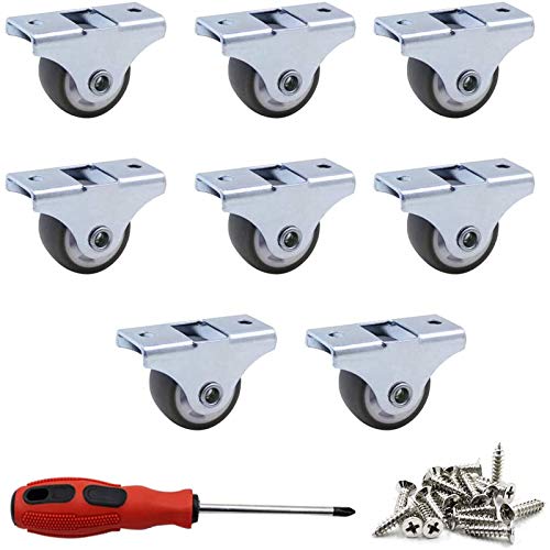 Luomorgo 8 Pack 1" Caster Wheels Rigid Fixed Non Swivel Casters with Metal Top Plate No Noise TPE Wheels for Furniture, 141 Total Capacity
