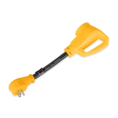 Camco RV Dogbone Electrical Adapter with Innovative 180 Degree Bend Design and PowerGrip Handle - 15 Amp Male to 50 Amp Female, 12" (55168) , Black