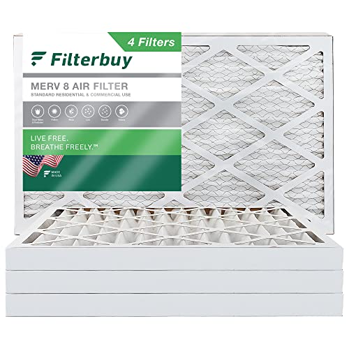 Filterbuy 11.5x21x2 Air Filter MERV 8 Dust Defense (4-Pack), Pleated HVAC AC Furnace Air Filters Replacement (Actual Size: 11.50 x 21.00 x 2.00 Inches)